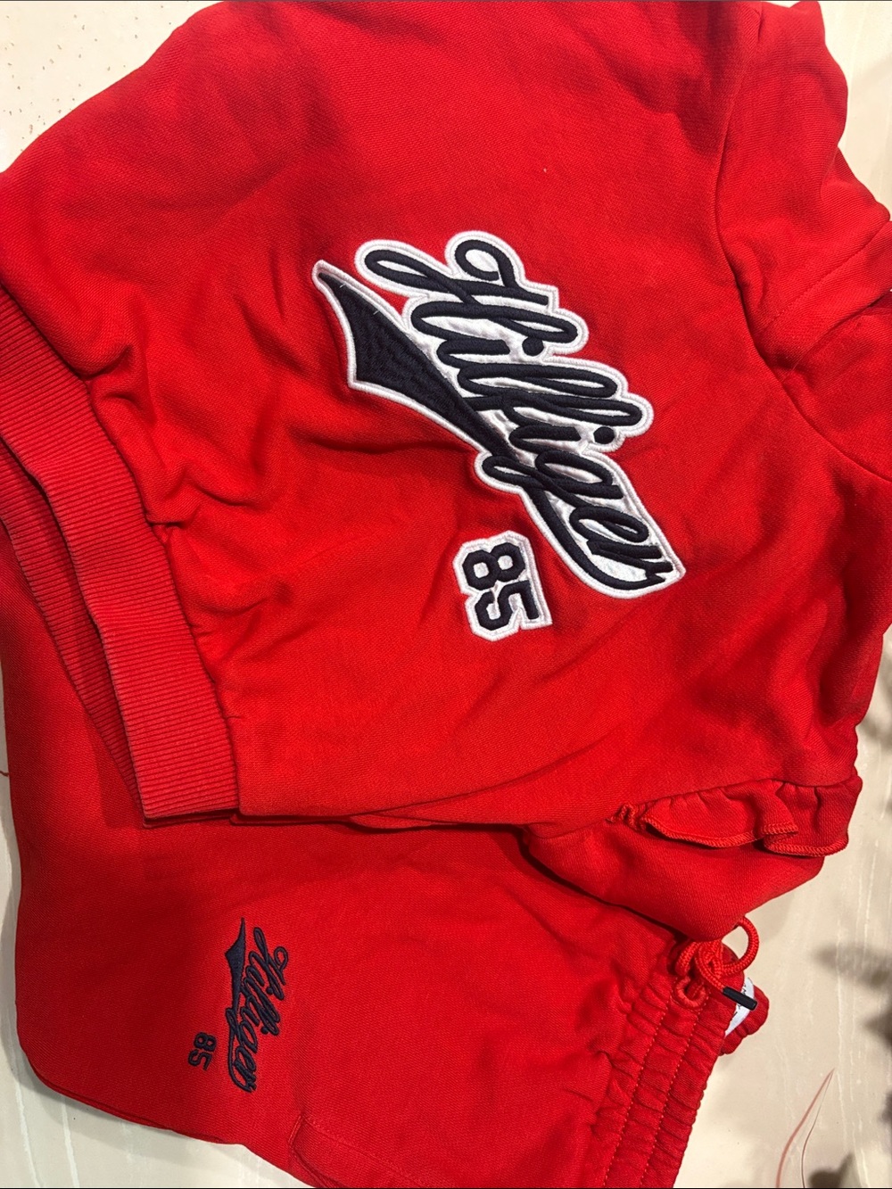 Tommy Hilfiger Red Kids Sweatshirt Top & sweat Pants. (One minor detail see Pic